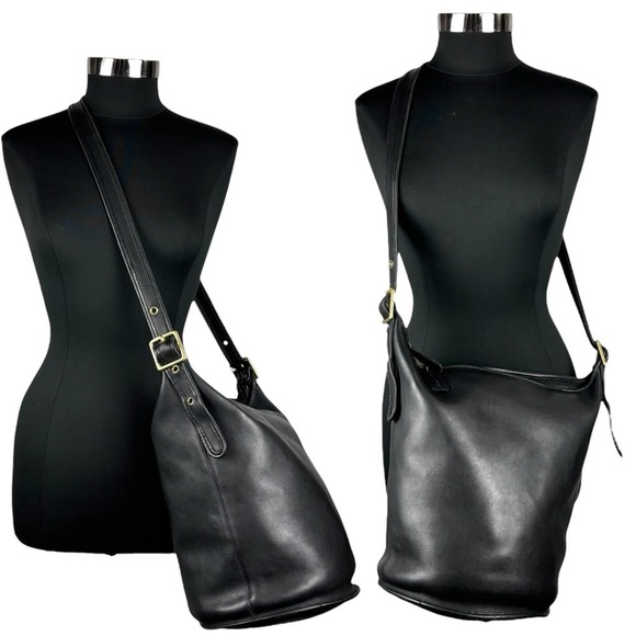 COACH VINTAGE 80S EXTRA LARGE BLACK GLOVETAN LEATHER CLASSIC DUFFLE SAC FEED BAG - Picture 1 of 13